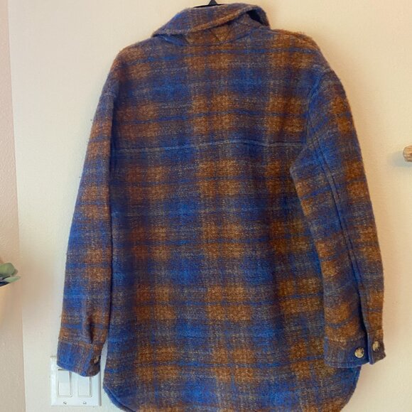 WILFRED FREE THE GANNA BROWN BLUE PLAID WOOL BUTTON SHACKET S - Picture 3 of 3